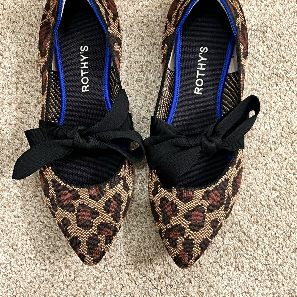 Rothy's Brown Leopard Flats with Black Bow